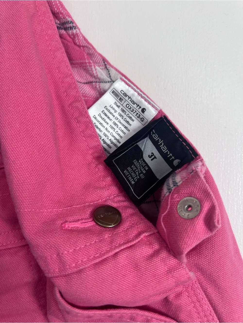 Carhartt Kids Pink Overalls with Adjustable Straps - Picture 3 of 5